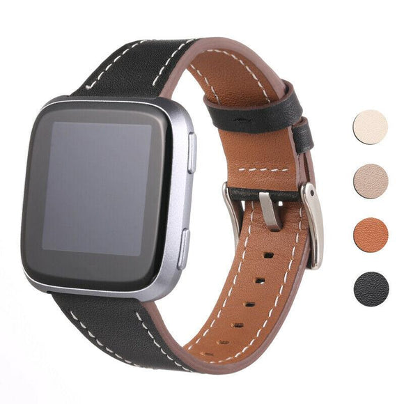 For Fitbit Versa 2/Versa/Versa Lite Band Leather Replacement Wristband Strap[Black]
