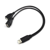 Male USB 2.0 A 1 to 2 Dual USB Female Data Hub Power Adapter Y Splitter Cable, Black