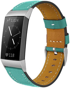 for Fitbit Charge 4 & Charge 3 Band Luxury Genuine Leather Replacement Wristband[Teal]