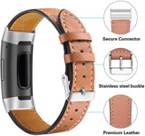 for Fitbit Charge 4 & Charge 3 Band Luxury Genuine Leather Replacement Wristband[Brown]
