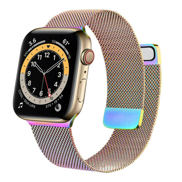 For Apple Watch Series 7 6 SE 5 4 3 Magnetic Milanese Loop Wristwatch Band Strap[Rainbow,42mm/44mm/45mm]