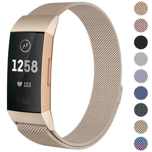 For Fitbit Charge 4 /Charge 3 Strap Milanese Wrist Band Stainless Steel Magnetic[Small (5.3"-7.9"),Champagne Gold]