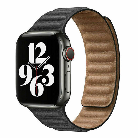 for Apple Watch Series 7 6 5 4 3 38/40/41/42/44/45mm Magnetic Leather Band Strap[38mm/40mm/41mm,Black]