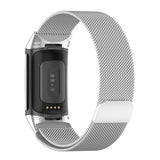 for Fitbit Charge 5 Replacement Strap Milanese Wrist Band Stainless Steel Magnetic [Large, Silver]