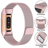 For Fitbit Charge 4 /Charge 3 Strap Milanese Wrist Band Stainless Steel Magnetic[Large (6.7"-9.3"),Rose Gold]
