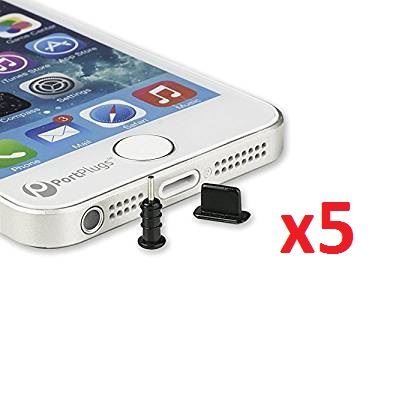 Black iPhone X 8 7 Charging Dock Port Anti Dust Cover Plug Pack of 5