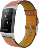 for Fitbit Charge 4 & Charge 3 Band Luxury Genuine Leather Replacement Wristband[Brown]